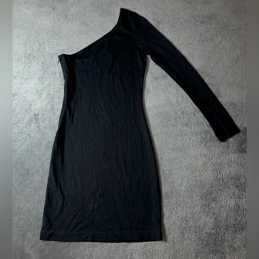 GB Size XS Black One Shoulder Long Sleeve Party Cocktail Mini Dress